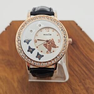 Wecin Womens Butterfly Dial Watch Gold Rhinestone Crystal Bezel Girlie Fairycore